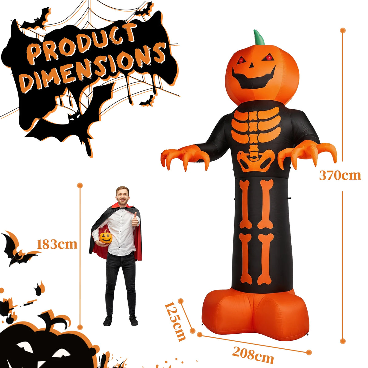 Inflatable Halloween Grim Reaper Decor With Skeleton Ribs And Pumpkin