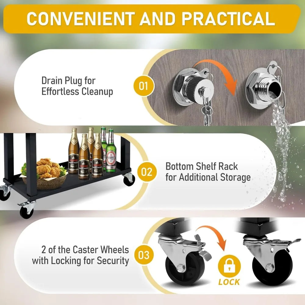 Patio Cooler With Bottle Opener And Cap Catcher With Wheels