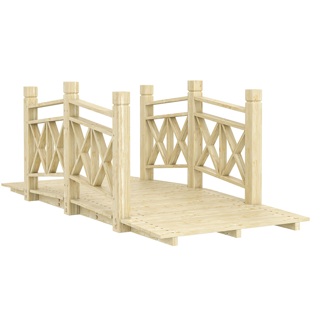 5 ft. Wood Garden Bridge with Safety Handrails Backyard Bridge, Nature Wood