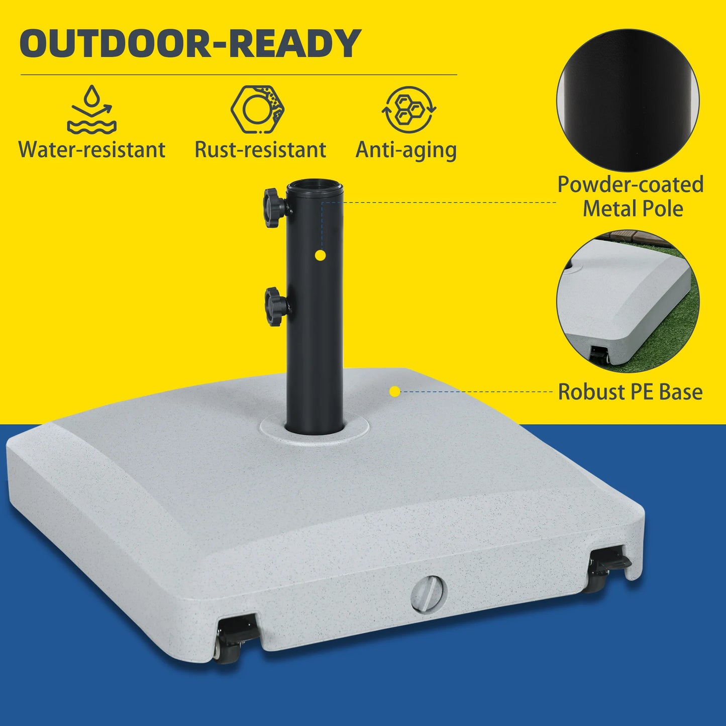 Patio Umbrella Base with Wheels, Water or Sand Filled, Gray