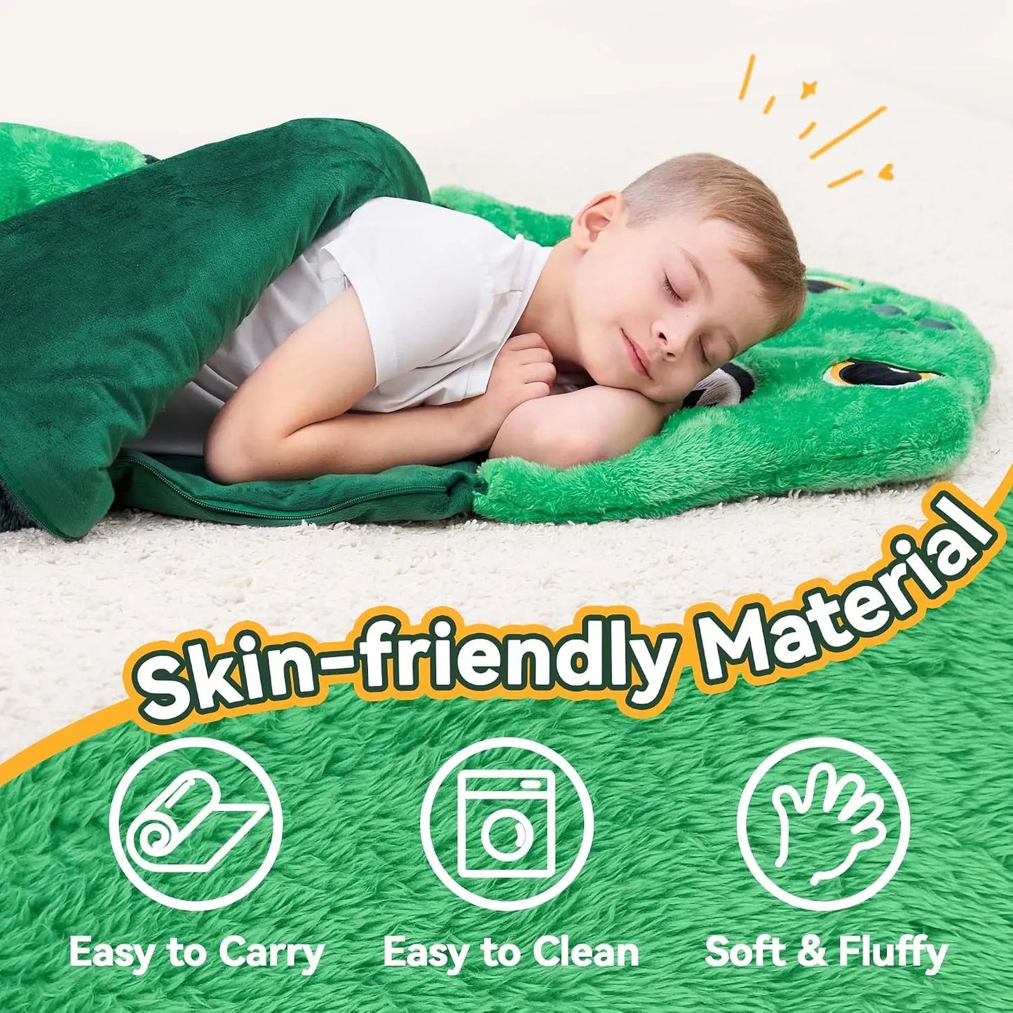 Dinosaur Sleeping Bag for Kids, 2-in-1 Nap Mat & Pillow, Soft Plush Slumber Sack for Travel & Daycare, Ages 3-12