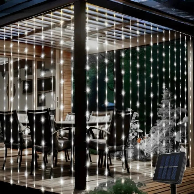 New 1 Sets of 300 LED Outdoor Fairy String Lights, Solar Curtain Lights, Waterproof Garden Party, Wedding, Christmas Decorative Lights, Festival Decorations, Halloween, New Year, Home Decorations