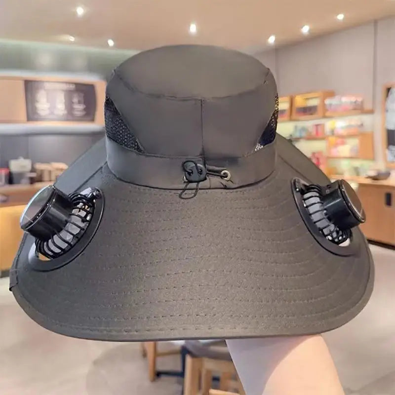 Large Size Quick Dry Bucket Hat With Solar Powered Fan USB Charging Sun Hat For Men Outdoor Hiking Camping Fishing Cooling Wear