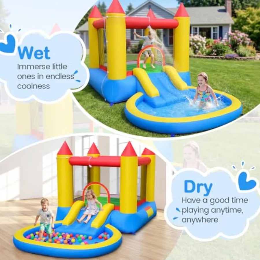 Iatable Water Slide Bounce House with Ball Pit and Splash Pool, Bouncy Jump Castle for Backyard Fun with 480w Blower, Blow up W