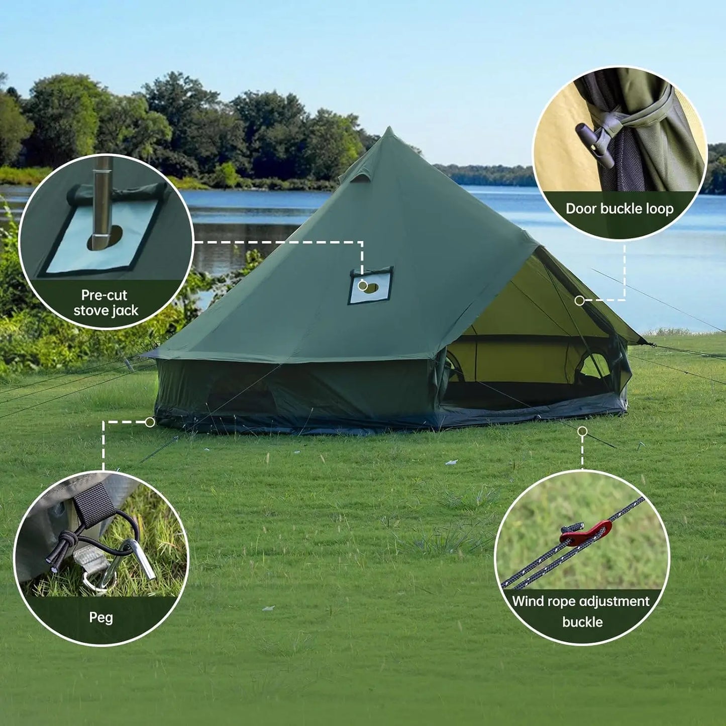 Family Camping Oxford Bell Tent, Oxford Material, Brown Color, Spacious, 4 Season, Stove Jack
