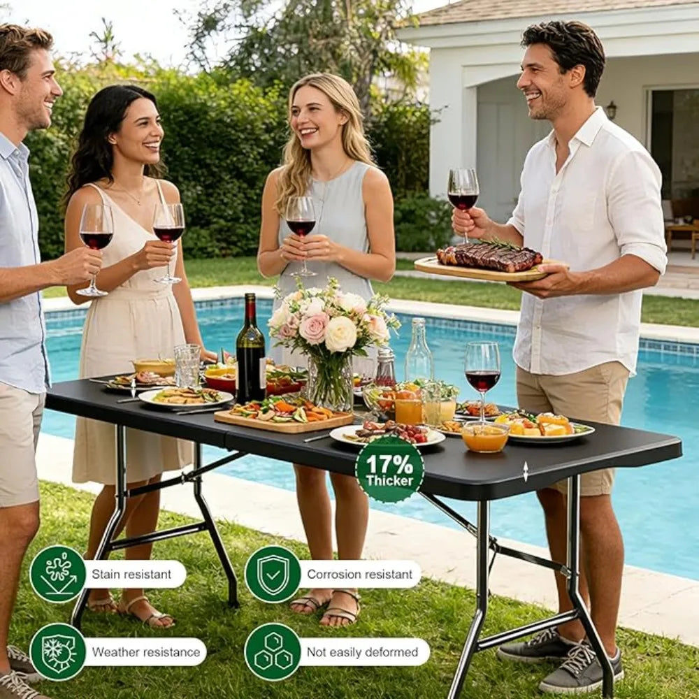 6T Black olding Table or Outdoor, 6 oot Picnic Tables No Assembly Required Portable, Black oldable Table or Camping, Parties, Me