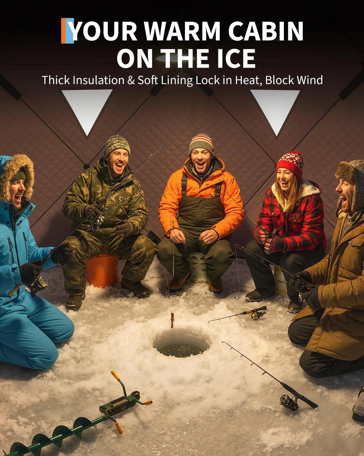 Pop-Up Ice Fishing Tent Hub-Style Shelter For Wind Resistance And Warmth 1-8 Persons Camping Winter Outdoor