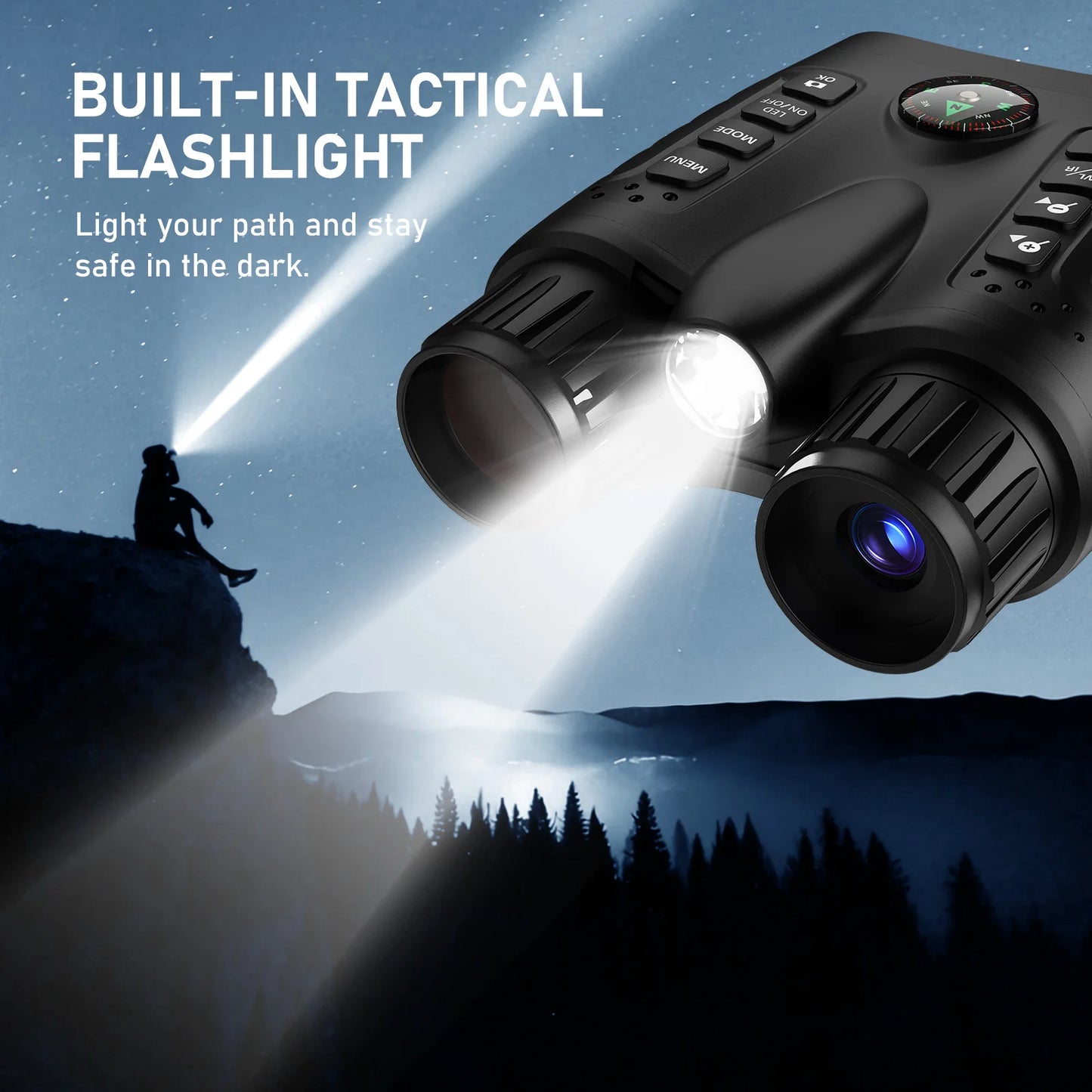 NV2185 36MP 4K Night Vision Binoculars 400m Darkness Detection Range Telescope 8x with Mechanical Compass External White LED