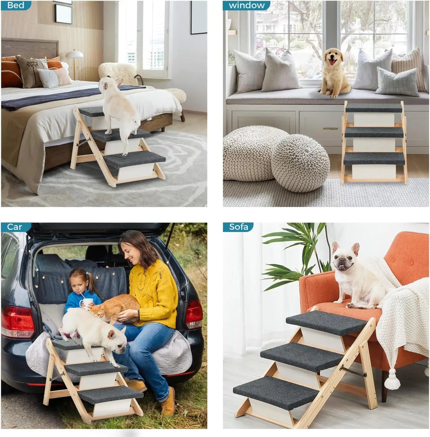 Premium Foldable Wooden Pet Stairs And Ramp For Dogs And Cats