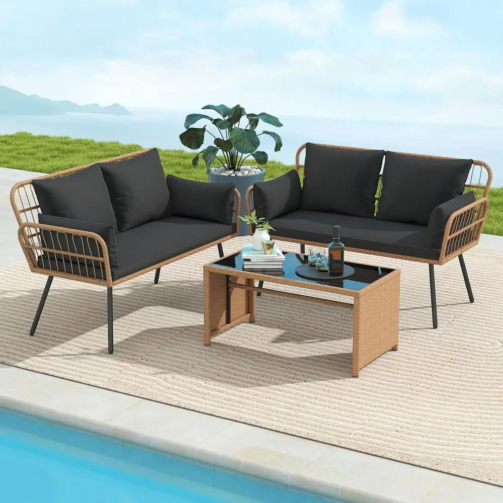 Outdoor Wicker Loveseat With Cushions For Patio And Poolside