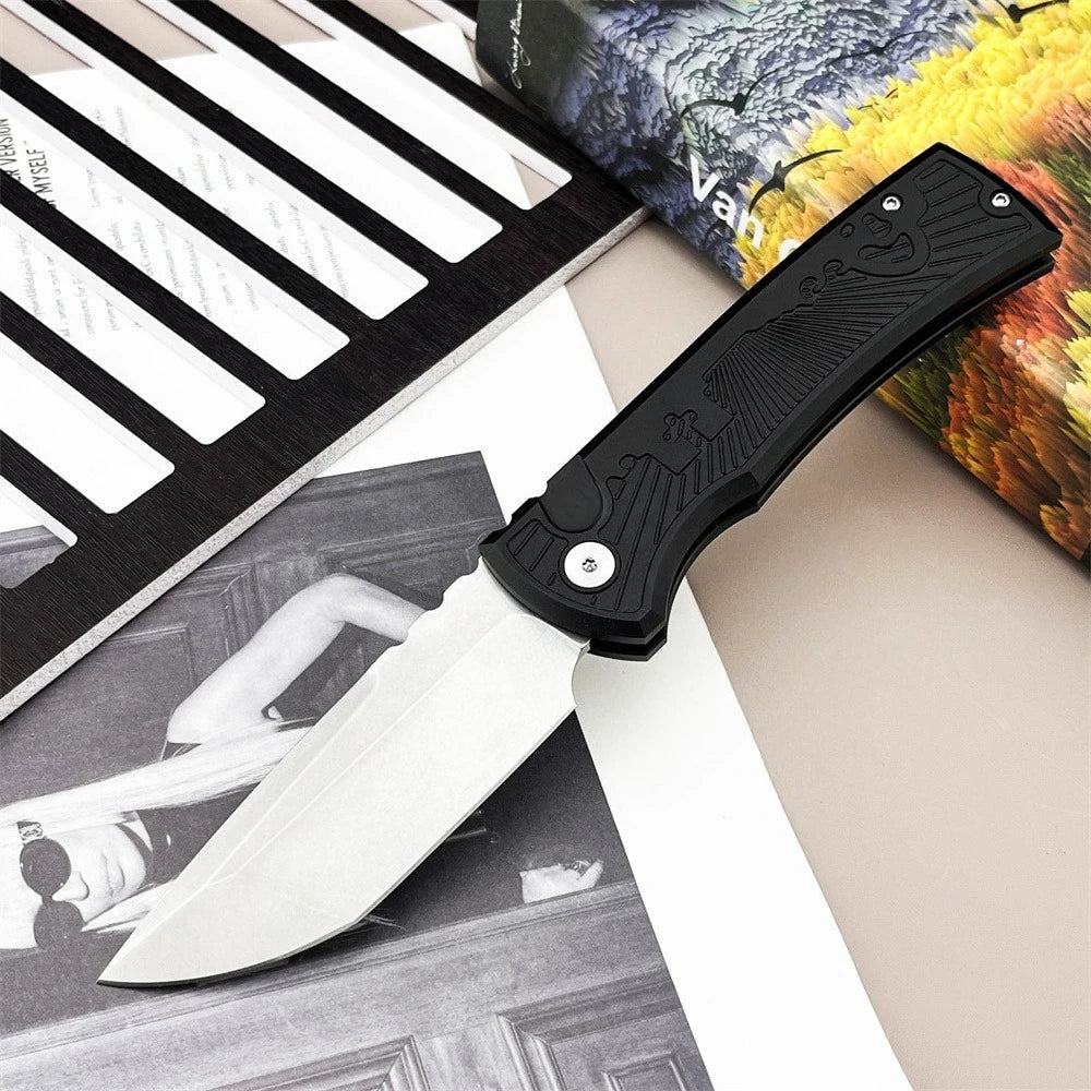 Luxury Folding Knife with Engraved T6 Aluminum Handle 4 Colors Available Mirror Polished Wide Utility D2 Blade, Smooth One-hand Side Opening Lock Pocket Clip for Daily EDC Great Protable Knife for Camping Hiking, Collection a