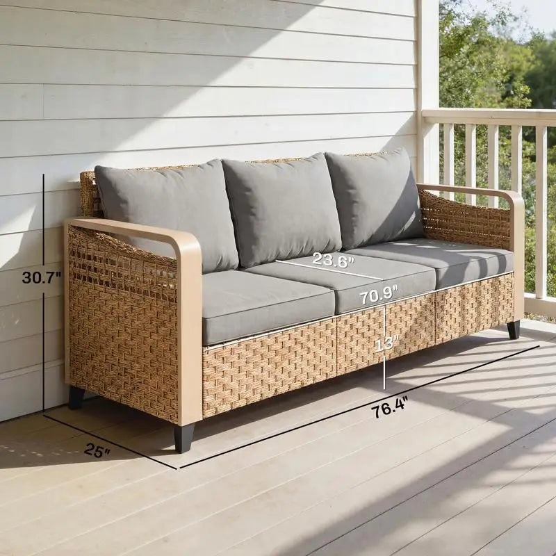 Rattan Wicker Sofa Three Seater Outdoor Patio Sofa With Cushions