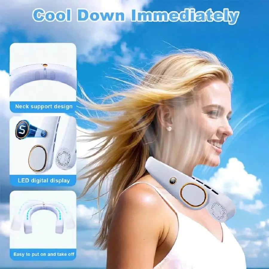 Personal Wearable Neck Fan, Portable Bladeless Air Cooler, 5-Speed Adjustable Fan, 3000mAh Long-Lasting Rechargeable Battery