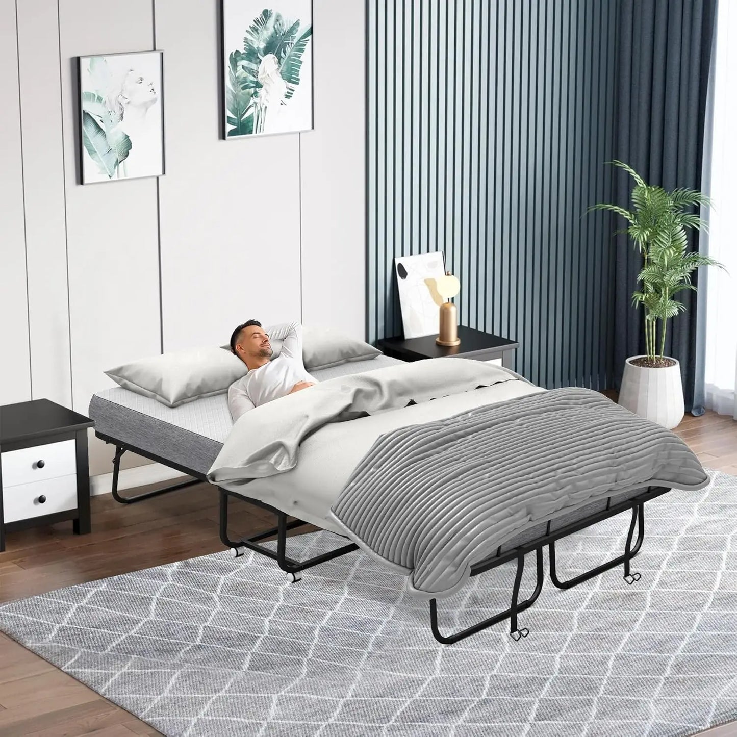 Folding Bed With Mattress For Guests Space Saving Rollaway