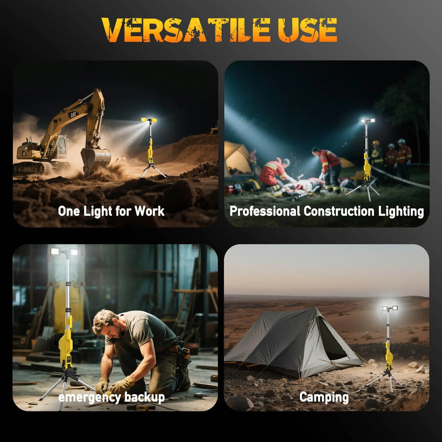 LED Work Light 80000LM Rechargeable Construction Light with Power Bank, Portable Outdoor Work Lamp with IP65 Waterproof, Tripod Compatible Flood Light for Garage Repair Emergency Camping