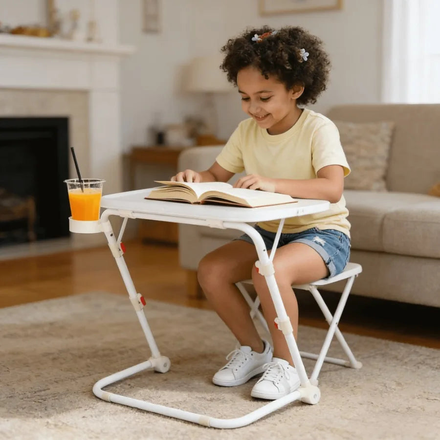 Folding Table Trays with 4 Height and 3 Tilt Angle TV Tray Table with Cup Holder Dinner Tray for Eating on Couch Laptop and Bed