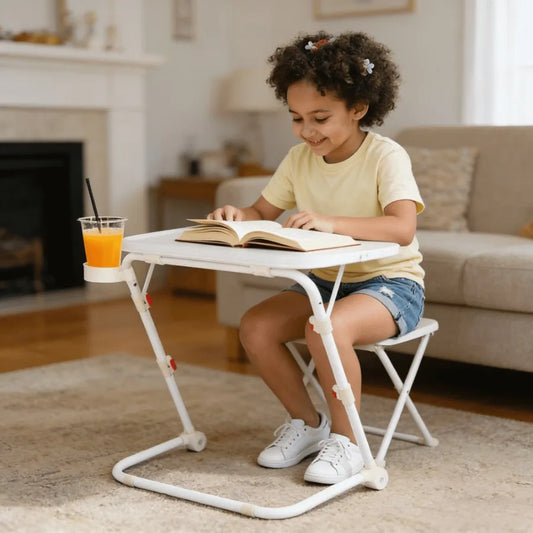 Folding Table Trays with 4 Height and 3 Tilt Angle TV Tray Table with Cup Holder Dinner Tray for Eating on Couch Laptop and Bed