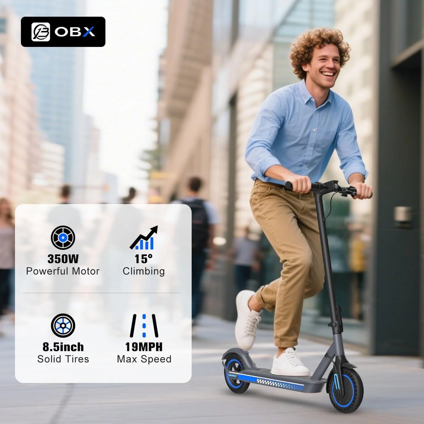 OBX Electric Scooter with Smart App 36V Battery 19Mph 350 Motor 8.5Inch Solid Tire Foldable Escooter