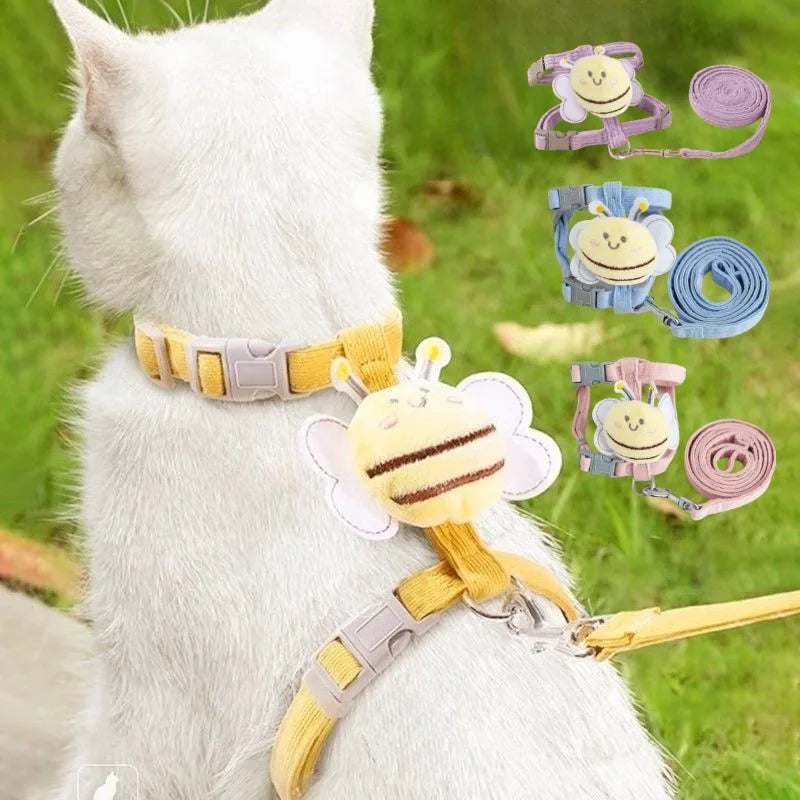 Cute Bee Animals Shape Pet Set Dog Cat Harnesses Soft Adjustable Outdoor Walking Anti-Lost Puppy Leash Supplies