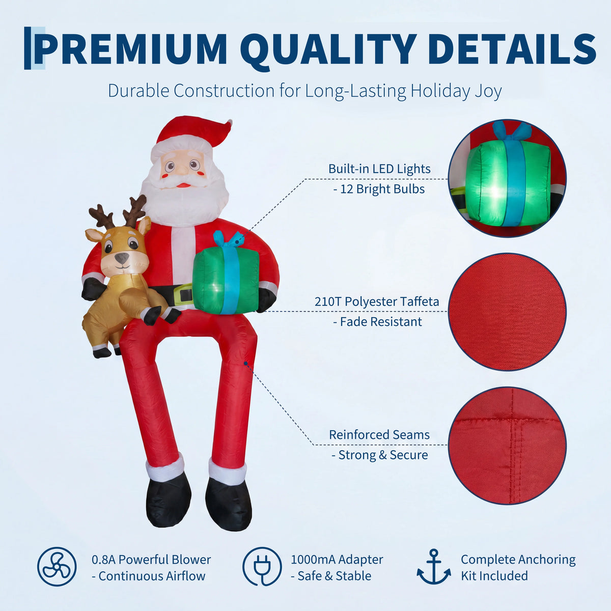 Lighted Christmas Inflatable Santa With Reindeer Outdoor Yard Display