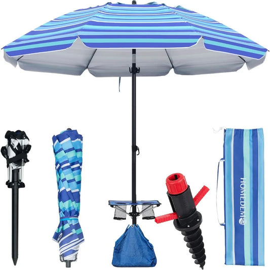7FT Large Beach Umbrella with Weight Bag Sand Anchor Adjustable Aluminum Pole Table Windproof UPF 50
