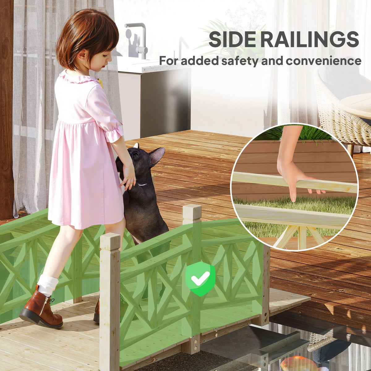 5 ft. Wood Garden Bridge with Safety Handrails Backyard Bridge, Nature Wood