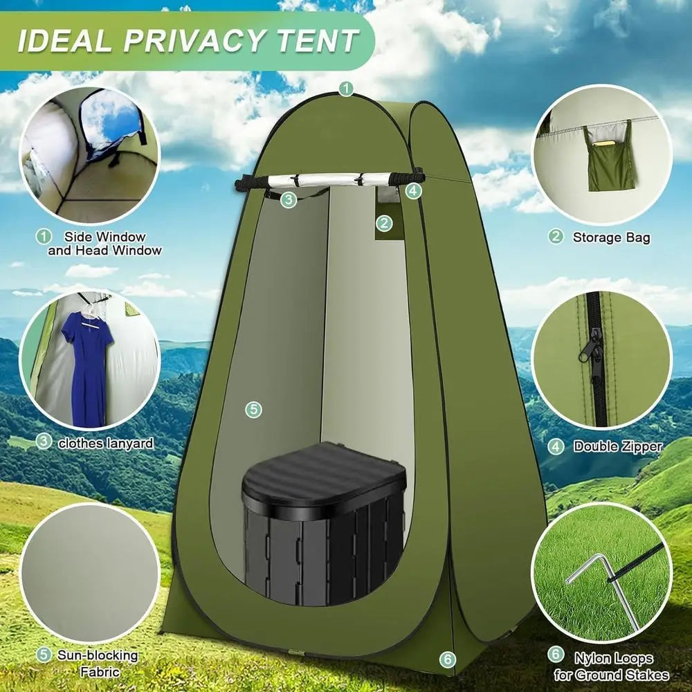 Compact Camping Toilet With Privacy Tent And Shower Kit