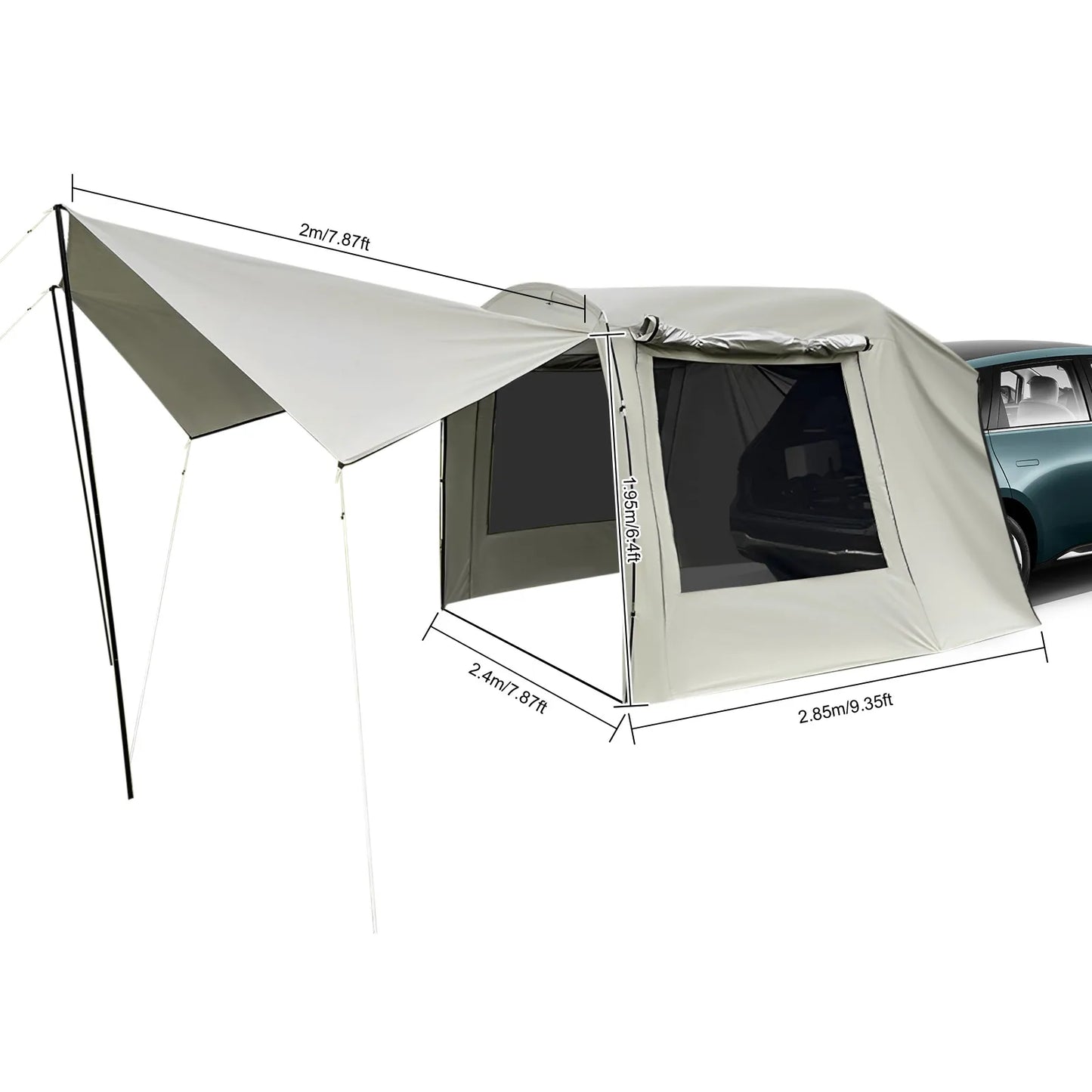 Outdoor Car Awning Tent Pu3000 Waterproof Camping 210T Silver-Coated Polyester UV40 Sunscreen 5-8 People Capacity