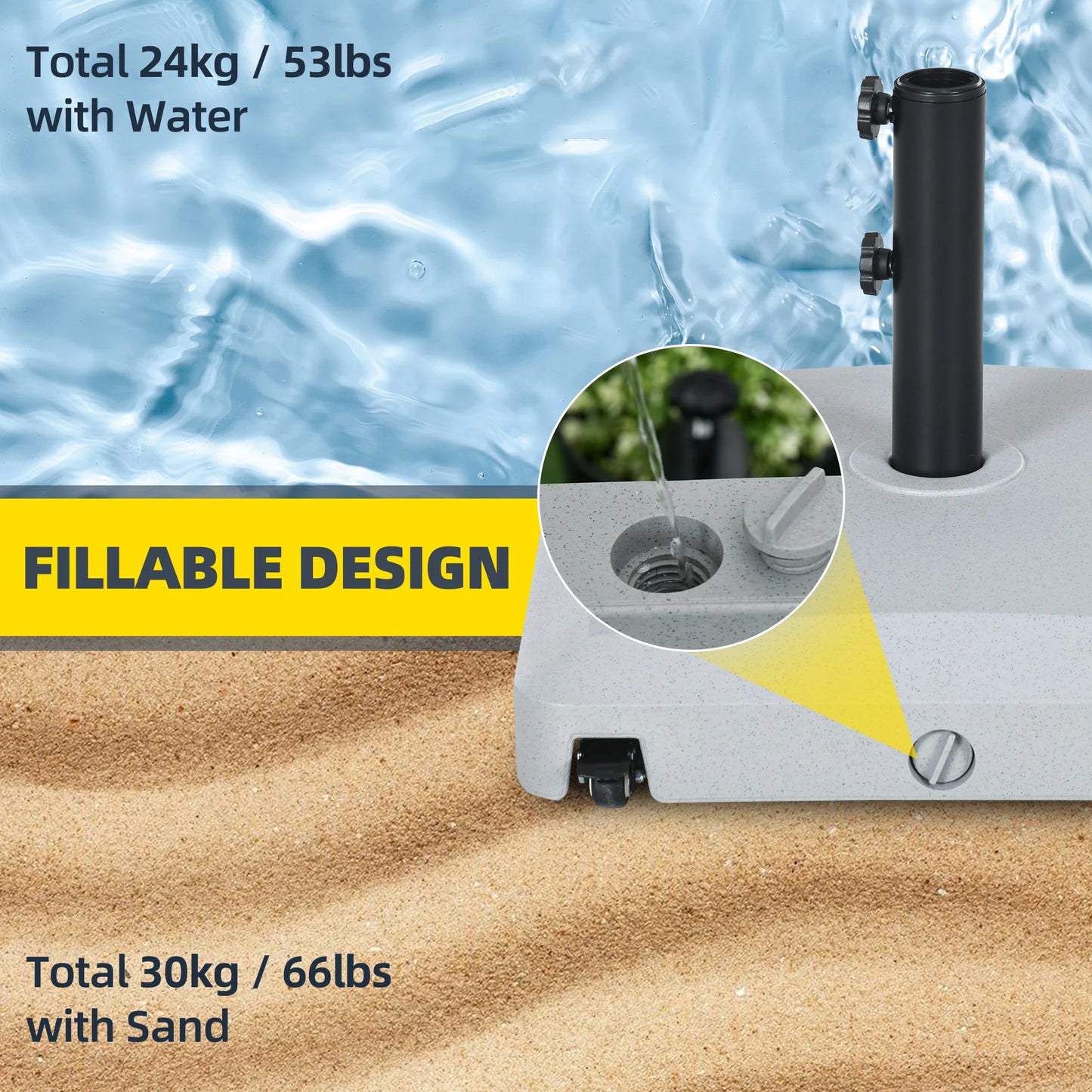 Patio Umbrella Base with Wheels, Water or Sand Filled, Gray