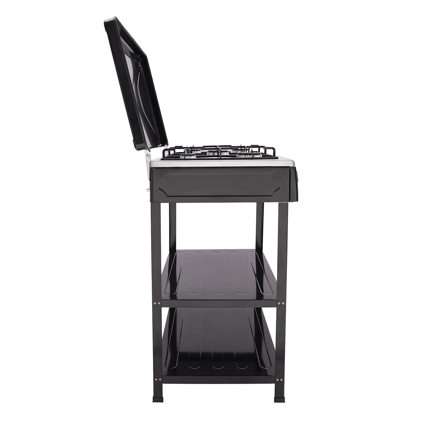 5-Burner, Gas Stove Outdoor Camping Cooking BBQ Grill With 2-Tier Storage Rack  for Camping,Fishing,RV Travel