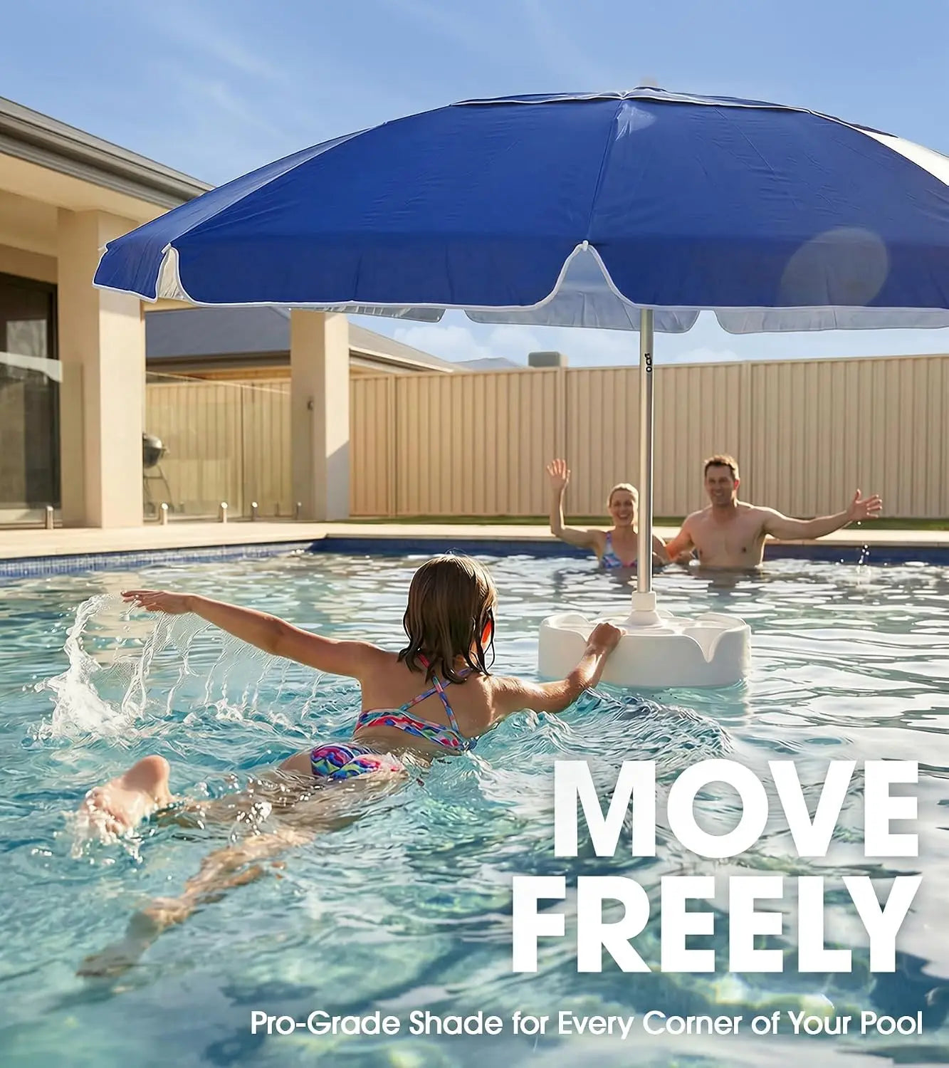 7FT Floating Table Umbrella With Base And Cup Holder, Portable Pool Sunshade For Inside Water, Floating Poolside Shade With Easy Carry Bag For Swimming Area Beach Lake House, Navy