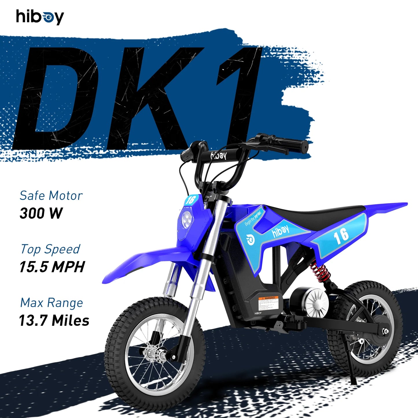 Hiboy DK1 36V Electric Dirt Bike, 300W Electric Motorcycle - Up to 15.5 MPH & 13.7 Miles Long-Range, 3-Speed Modes Motorcycle for Kids Ages 3-10