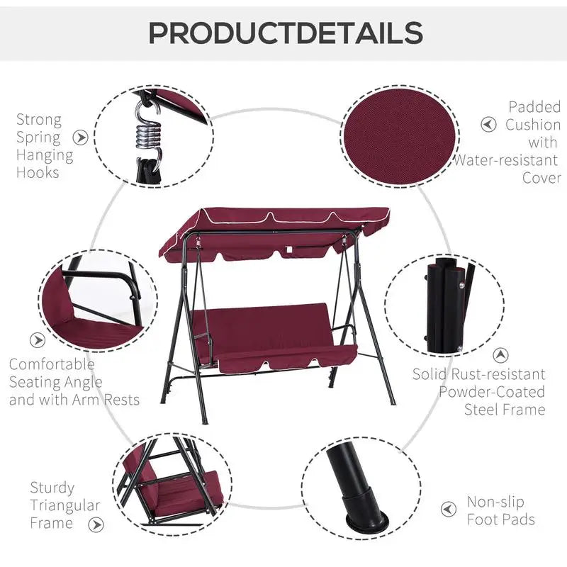 Outdoor Porch Swing With Adjustable Canopy And Comfort Seating