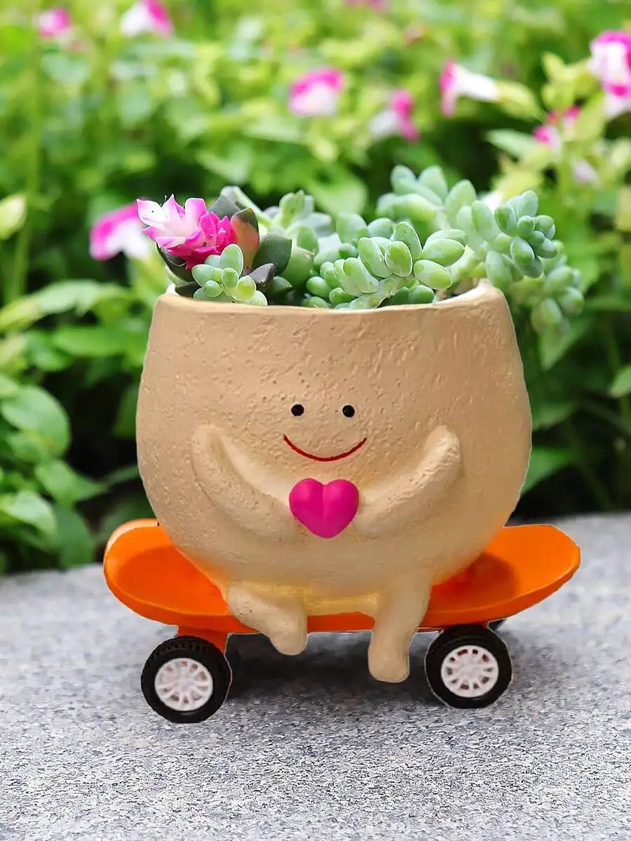 Smiling Face Planter With Drainage Hole Guitar Design For Succulents