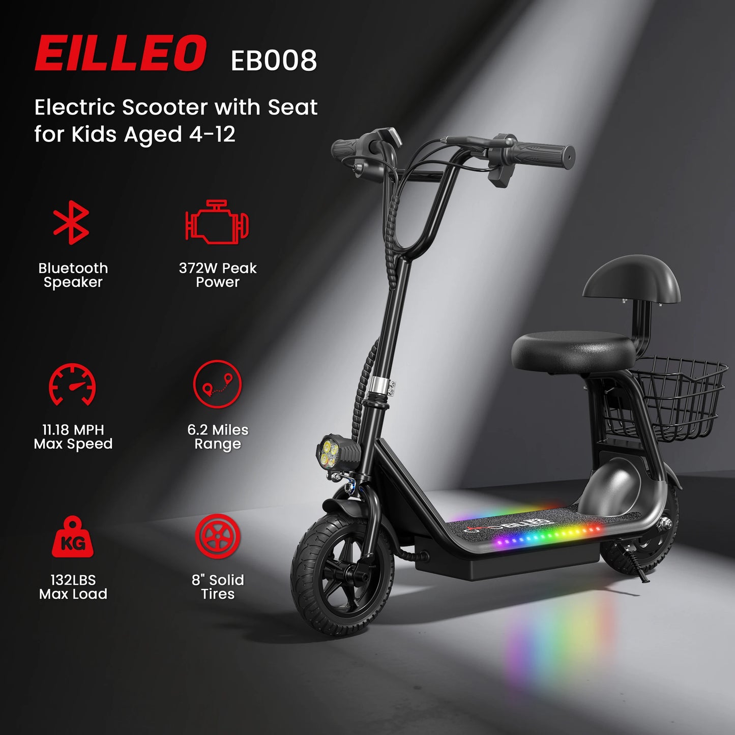 Spacewlak Kids Electric Scooter,Peak 250W Motor,8" Pneumatic Tires,Kids Foldable Electric Scooter with Basket & Adjustable Seat