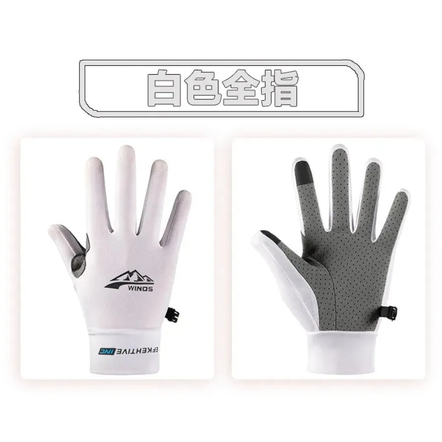 Breathable Sports Gloves Ice Silk Full Finger Gloves Anti-Slip Sun Protection Riding Sunscreen Fishing Kayak Rowing Gloves