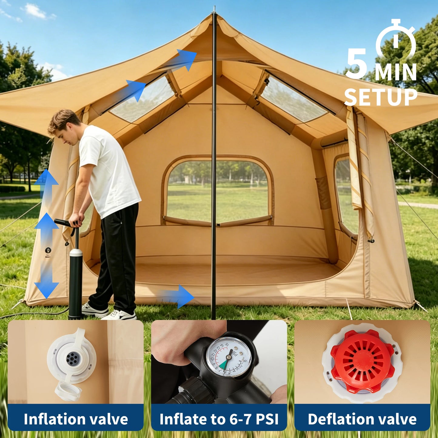 HiMISS Inflatable Camping Tent 3 To 5 Person Waterproof Glamping Shelter