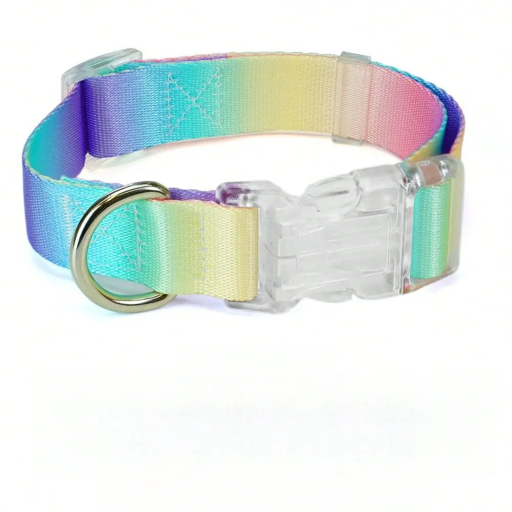 Gradient Dog Cat Collar Adjustable Nylon Pet Collar Lightweight Durable Plastic Buckle DRing Cute Fashion Everyday Walking Acce