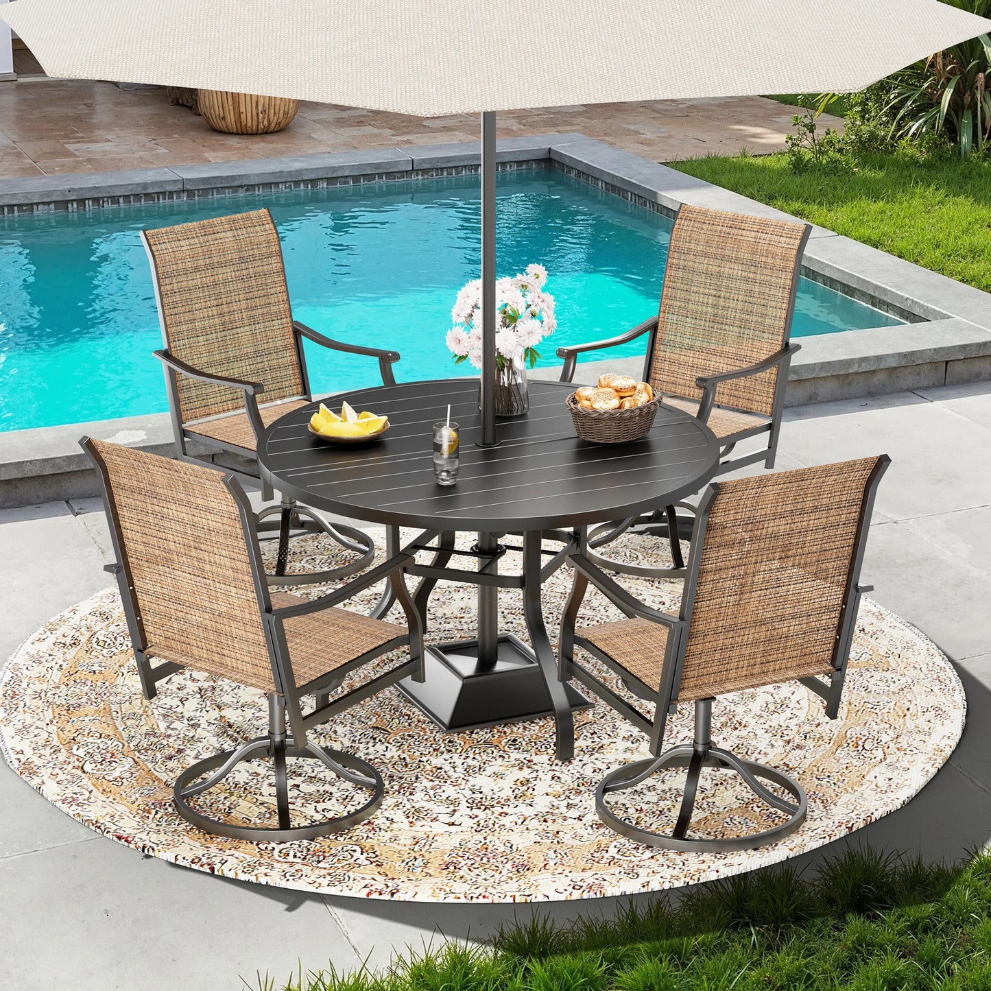 FARINI Outdoor Metal Patio Table With Umbrella Hole