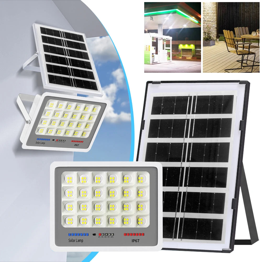 Solar Powered LED Flood Light IP67 Waterproof Spot Lights Multi Modes Outdoor Wall Floodlight Remote Control for Patio Path Yard