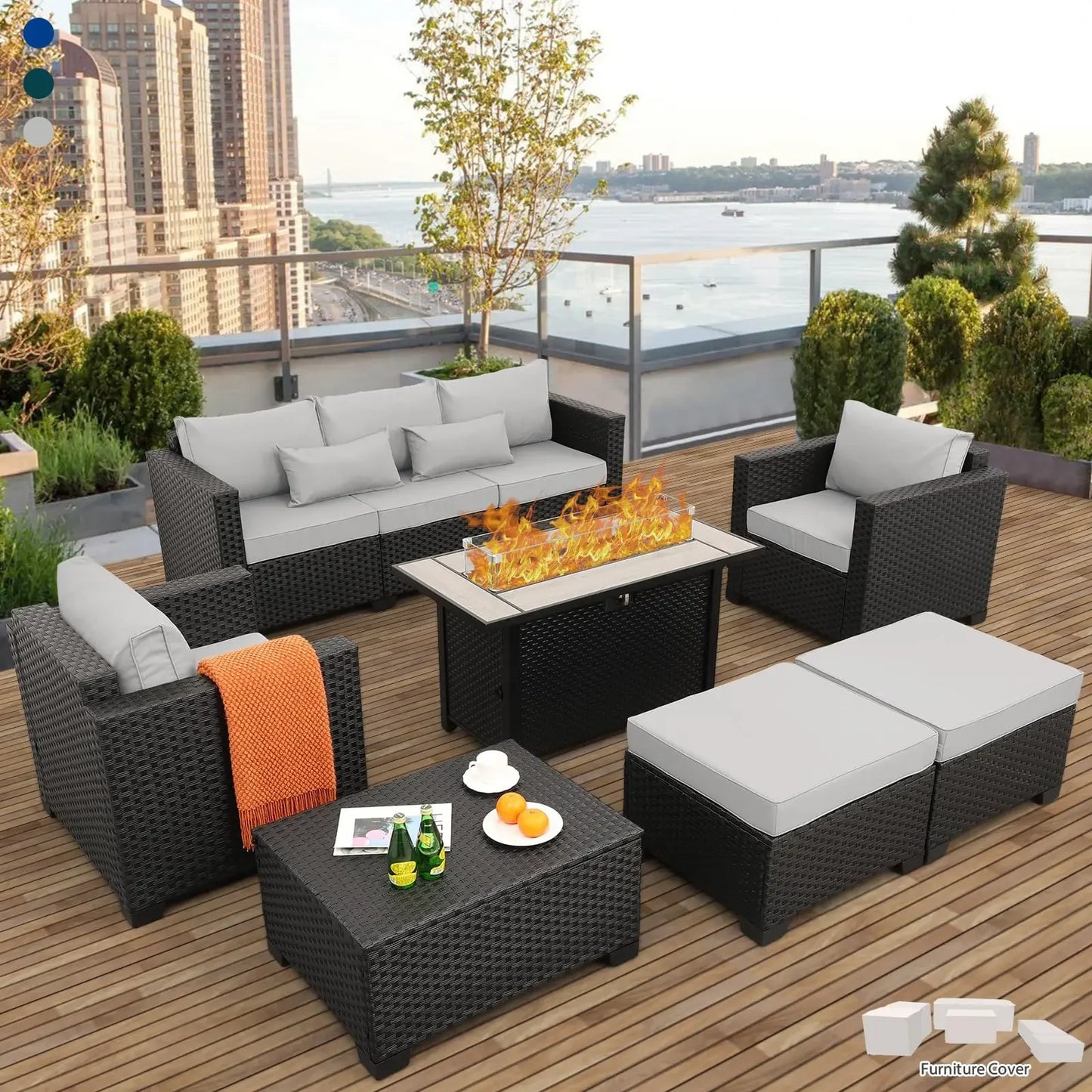 Outdoor Patio Furniture Propane Fire Pit Table Set 7 Piece