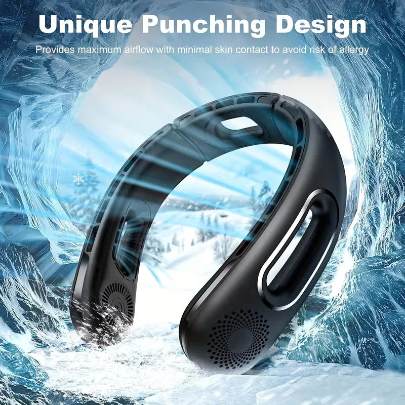 Bladeless Neck Fan, USB Rechargeable 4 Speeds 16H Battery, 360° Hands-Free Wearable Cooling Fan for Travel Office Outdoor