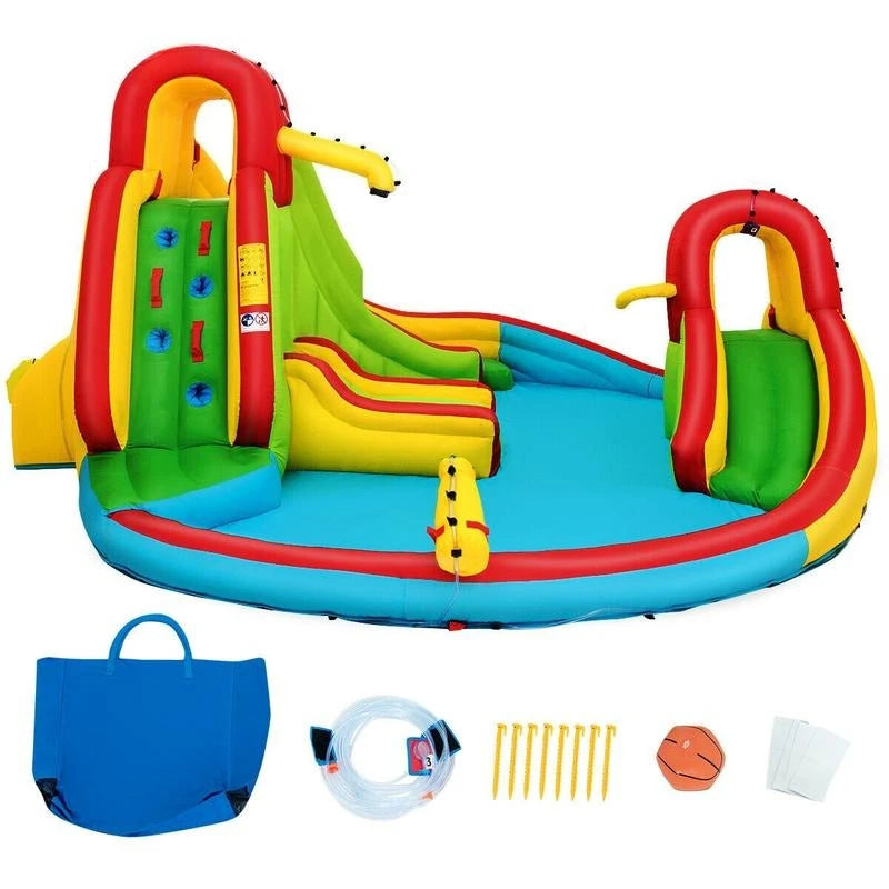 Inflatable Water Slide Bounce House with Climbing Wall and Pool Without Blower