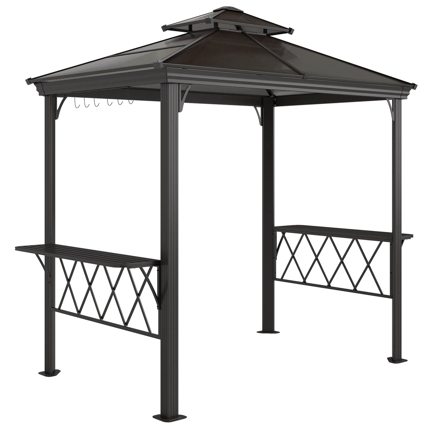 8.3ft Outdoor Double-tier BBQ Grill Canopy Gazebo w/ 2 Shelf, 6 Hooker