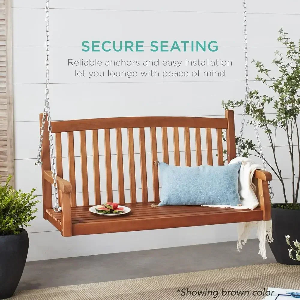 Wooden Outdoor Hanging Porch Swing For Deck And Garden Patio