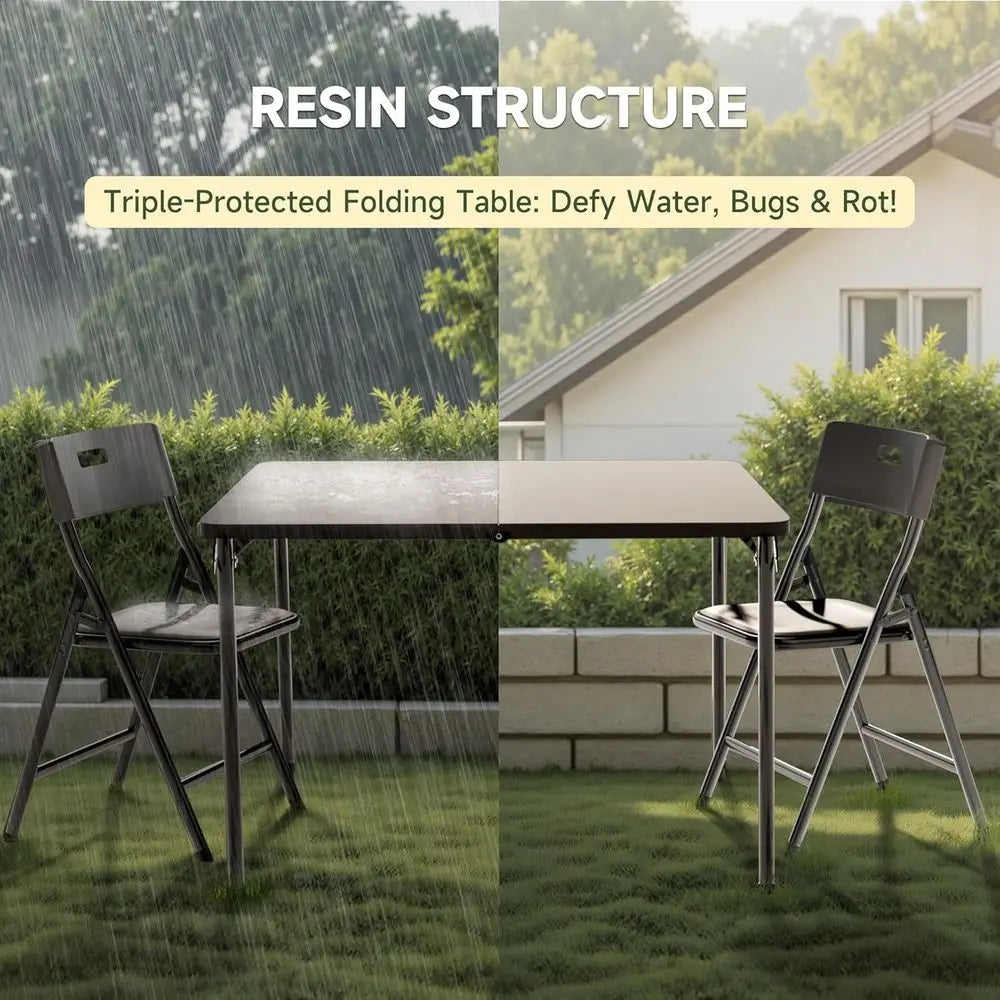 Foldable Card Table And Chairs, 34 Inch Square Set Outdoors