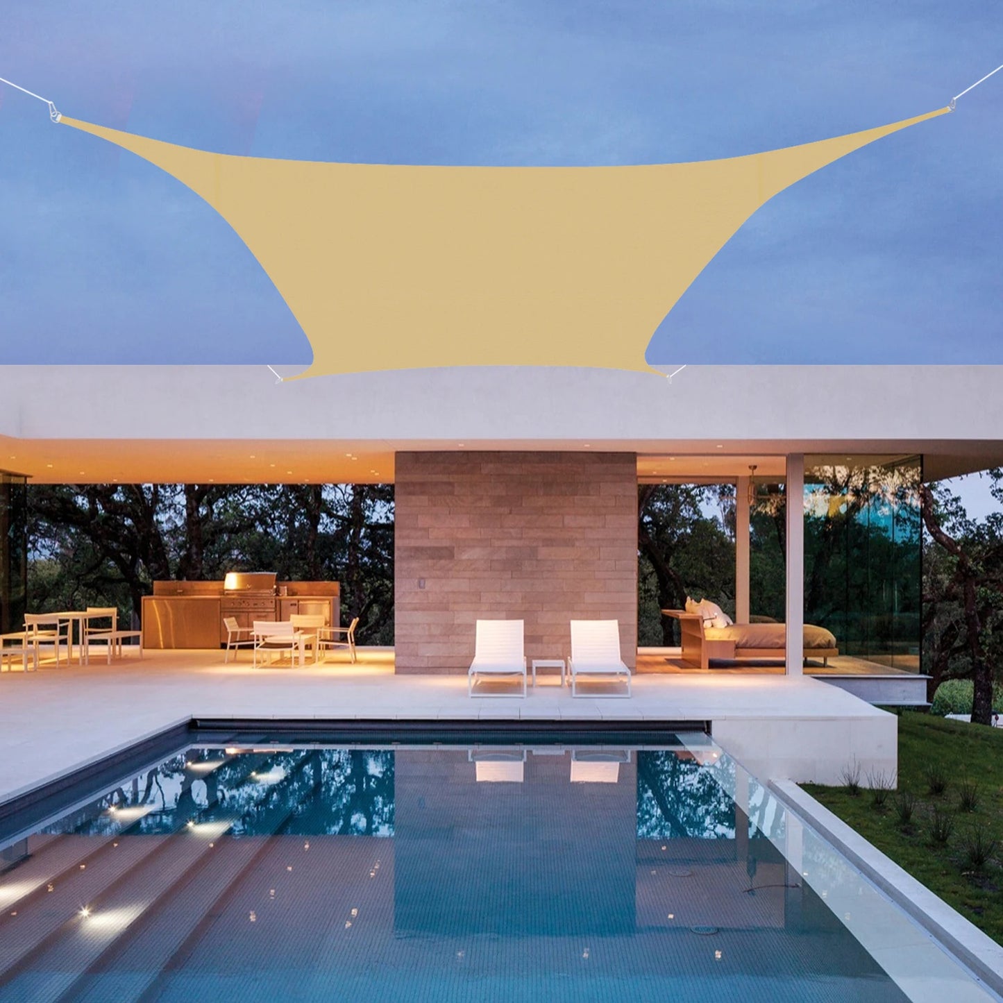 Large 4x6m Yellow HDPE Sun Shade Sail Outdoor Patio Garden UV Block Canopy Awning with Stainless Steel D-Rings Curved Edge Anti-Sagging for Yard Carport Pool Camping Easy Clean