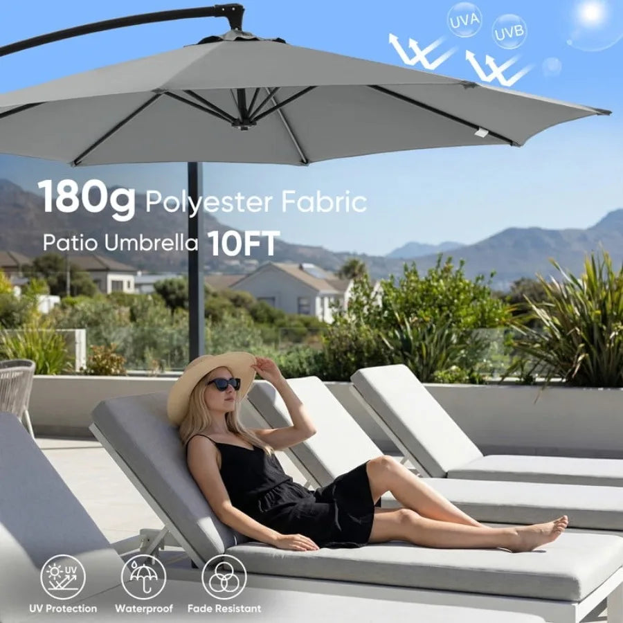 Outdoor Patio Umbrella 10ft Offset Hanging Patio Umbrella with Aluminum Stand 8 Ribs UV Protection for Pool Garden Backyard Mar