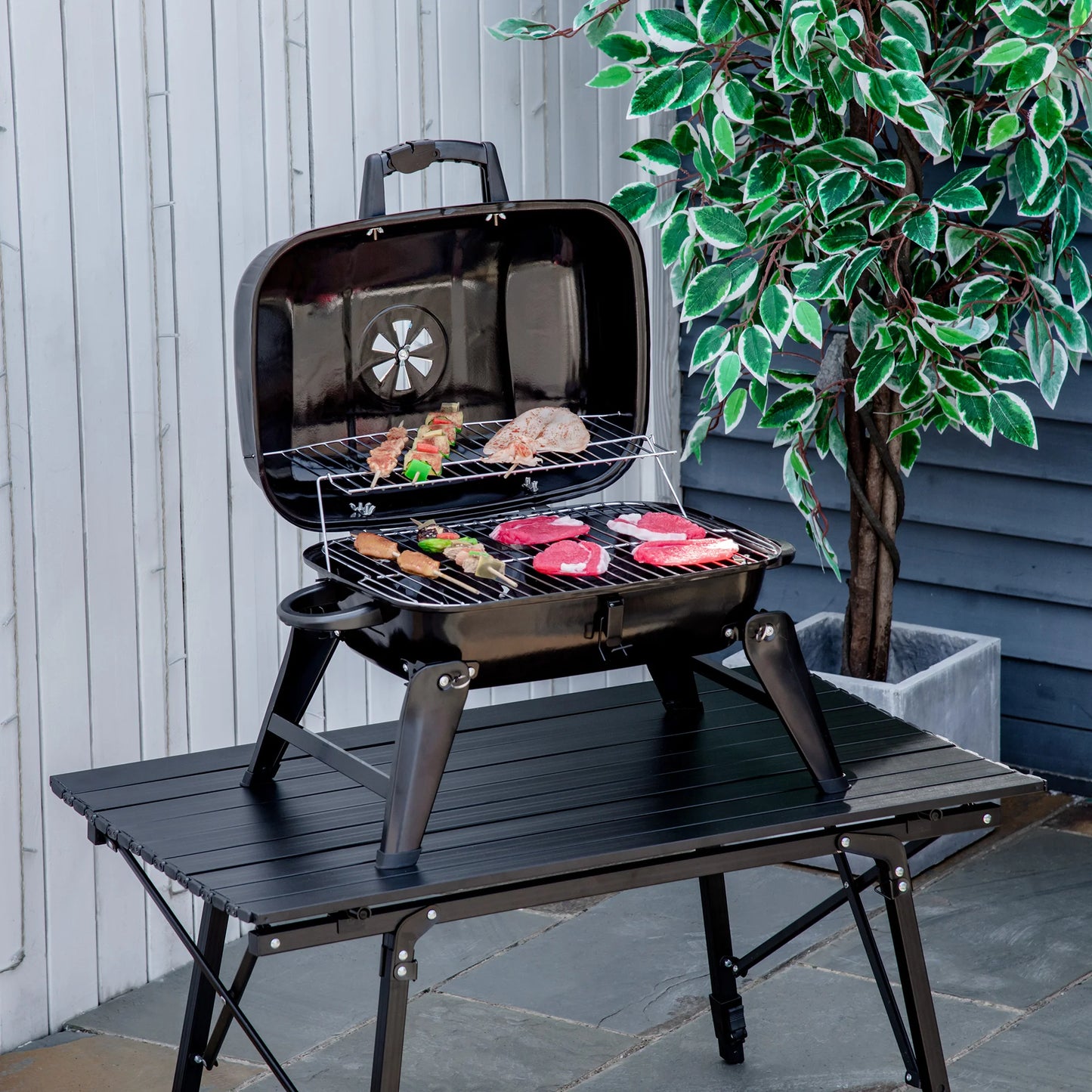 Outsunny Portable Tabletop Charcoal Grill For Camping Barbecue