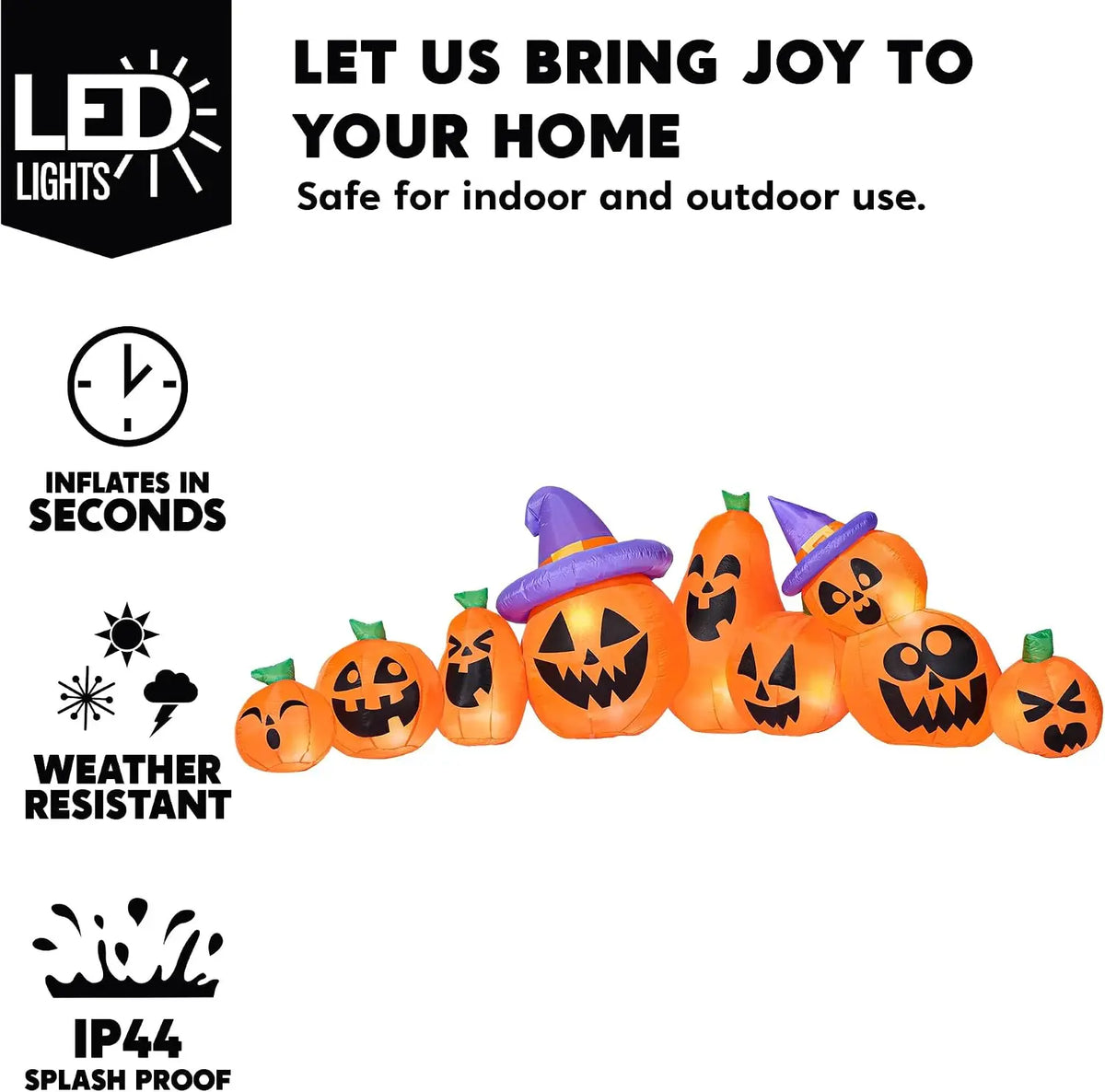 Halloween Inflatable Pumpkin With Witch Hat And LED Lights